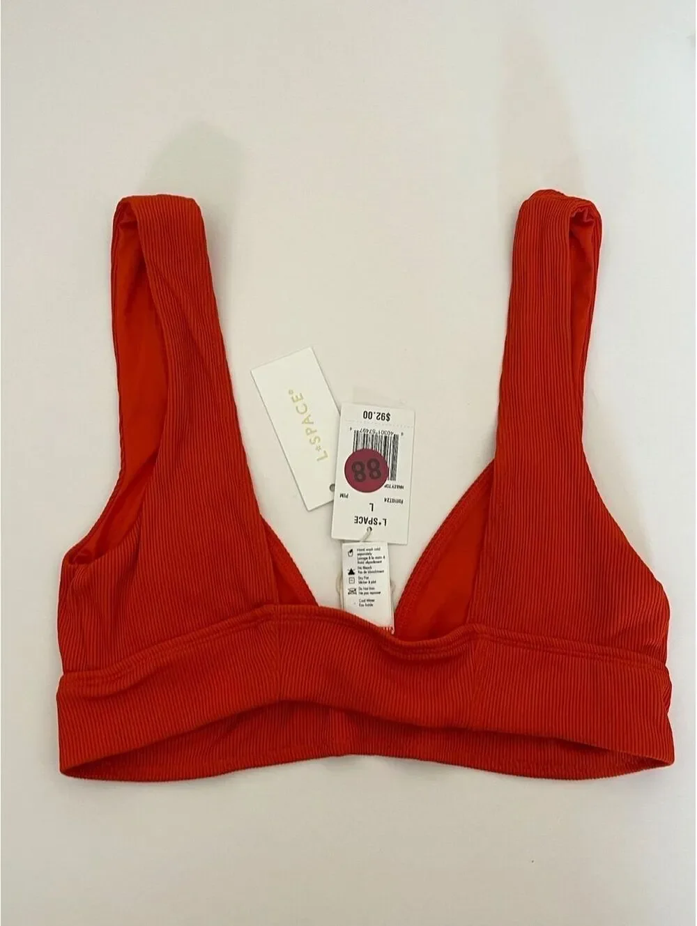 NWT L*SPACE Hailey Ribbed Sweetheart Bikini Top Pimento Red Large